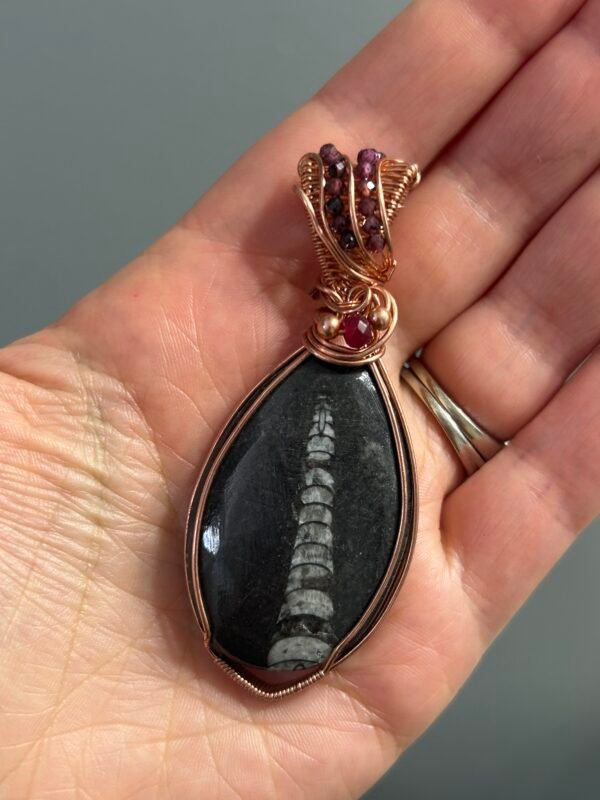 Feb2_21 "The Ancients" - Fossil Ammolite & Garnet Pendant