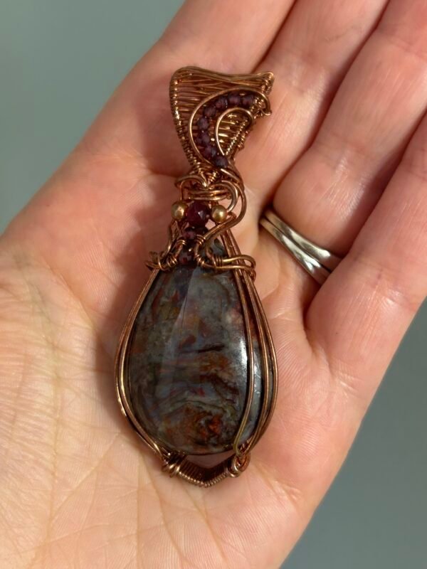 Feb2_23 "Molten Heart" - Pietersite & Garnet Pendant