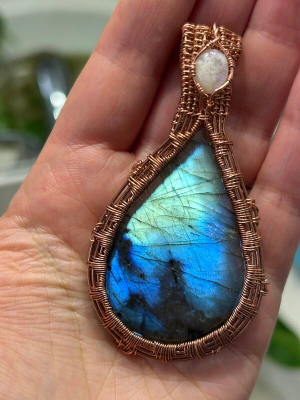 "Frozen Pond" - Labradorite & Moonstone Statement Pendant
