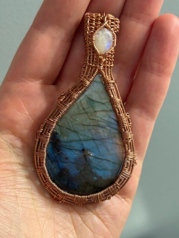"Frozen Pond" - Labradorite & Moonstone Statement Pendant
