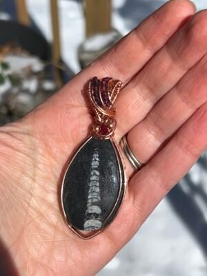Feb2_5 "The Ancients" - Fossil Ammolite & Garnet Pendant