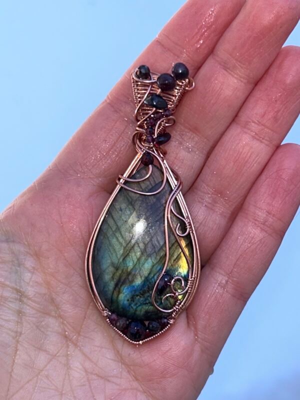 Feb2_9 "Volcanism" - Rainbow Labradorite & Garnet Pendant