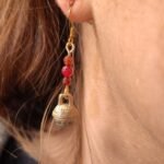 Garnet & Brass Bell Earrings