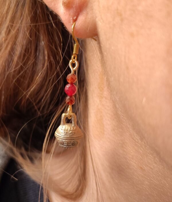 Garnet & Brass Bell Earrings