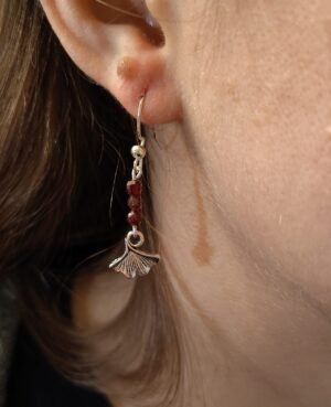 Garnet Ginkgo Leaf Earrings
