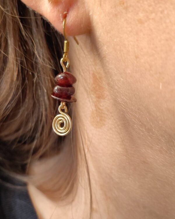 Garnet Pebble Spiral Earrings