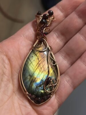 IMG_1321 "Volcanism" - Rainbow Labradorite & Garnet Pendant