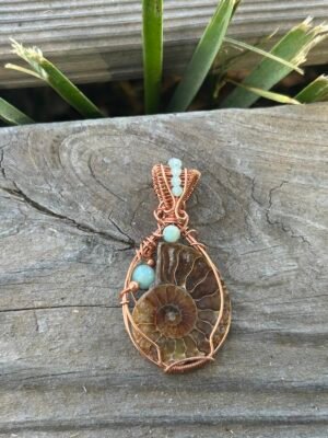 img_2480 “Coriolis Effect” - Ammonite, Aquamarine, & Amazonite Pendant